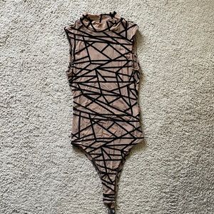 Fashion Nova Black and Nude mesh bodysuit